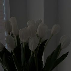 a vase filled with white flowers next to a window