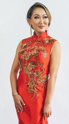 Red Chinese wedding dress, red Qipao, red Cheongsam, wedding Qipao – Beth and Brian Qipao Elegant Red Sleeveless Cheongsam, Elegant Sleeveless Red Cheongsam, Red Fitted Ao Dai With Stand Collar, Elegant Red Ceremonial Dress, Red Sleeveless Fitted Cheongsam, Red Fitted Sleeveless Cheongsam, Elegant Fitted Cheongsam For Ceremonial Occasions, Traditional Red Cheongsam For Formal Occasions, Red Fitted Dress For Celebration