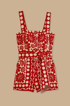 Red Palermo Sleeveless Romper – FARM Rio Cruise Collection, Beach T Shirts, Short Styles, Sleeveless Rompers, Night Out Dress, Beaded Fringe, Farm Rio, Shoe Size Chart, Palermo