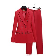 WELLINGTON SUITS Women's Elegant Stylish Office Fashion Red Blazer Jacket & Pants Suit Set Luxury Red Business Casual Suits, Luxury Red Business Suits, Red Business Suits With Button Closure, Red Single Breasted Business Sets, Tailored Red Three-piece Business Suit, Red Blazer Jacket, Style Blazer, Stylish Office, Semi Formal Dresses