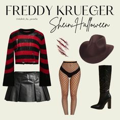 Freddy Krueger Halloween Costume Nightmare on Elm st Diy Freddy Krueger Costume Women, Freddy Krueger Costume, Halloween Fantasia, Cartoon Halloween Costumes, Most Creative Halloween Costumes, Halloween Fits, Halloween Coustumes