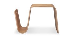 a small wooden table with a curved design on it's legs and the top