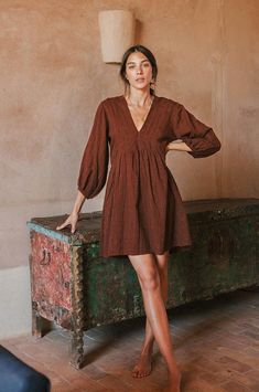 ALMA Mini Dress - chocolate cotton Cute Out To Lunch Dresses, Guest Dress Fall, Fall Fit Dress, Closet Maid Dresser, What To Wear To A Fall Wedding As Guest Dresses, Fall Dresses Work, Curdoroy Dress, Fall Dresses Casual, Boots And Dresses