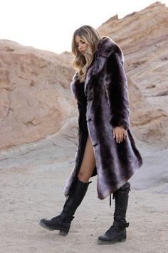 Long Faux Fur Coat For Winter, Long Faux Fur Coat With Faux Fur Lining, Long Mink-colored Faux Fur Coat, Long Faux Fur Coat With Faux Fur Trim, Long Mink Color Fur Coat With Faux Fur Trim, Long Mink Faux Fur Outerwear, Desert Warrior, Chinchilla Fur, Secret Pocket