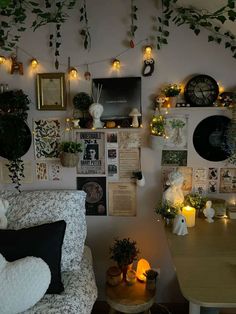 a living room filled with lots of plants and decorations