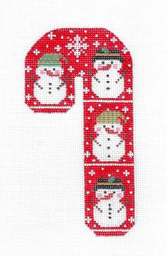 a cross stitch letter with snowmen on it