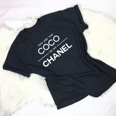 Black T Shirt With White Lettering, Relaxed Fit. Sleeves Are Standard And Can Be Rolled Up, Cute For Layering And Leggings. Chanel Tshirt, Chanel T Shirt, Fashion Slogans, Swiftly Tech Short Sleeve, Slogan T Shirt, Tour T Shirts, Striped Tee, Striped Shorts, Black T Shirt