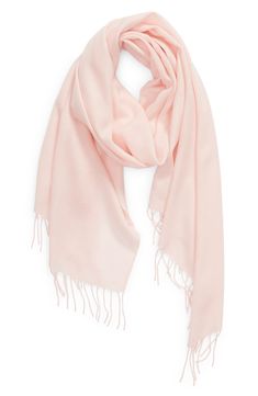 Long fringe tips a tissue-weight scarf woven in a soft blend of wool and cashmere. 29" x 76"; 3" fringe. 70% wool, 30% cashmere. Dry clean. By Nordstrom; imported. Aritzia Scarf, Beautiful Wardrobe, Pink Scarf, Cashmere Wrap, Long Fringe, Long Fringes, Pink Scarves, Warm Scarf, Fashion Pieces