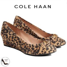 Cole Haan Malta Wedge 40mm Leopard Print Suede Women's Shoes Animal Print Pump Size 7 New In Box Complement Versatile Outfits With The Classy Cole Haan Malta Wedge 40 Mm Heels. These Come In A Low-Top Ankle Design With A Leather Upper, Fully Padded Sock Lining, And Comfortable Insole. The Pointed Toe, Hardware Chain Detailing On The Vamp, And Classy Loafer Silhouttee Make It An Attractive Option. Pull-On Style. Wedge Heel. Sachetto Fully Padded Midsole. Rubber Molded Outsole For Superior Tractio Cole Haan Women Shoes, Women's Dress Shoes, Suede Shoes Women, Cole Haan Women, Versatile Outfits, Comfortable Heels, Dress Shoes Womens, Cole Haan Shoes, Easy Wear