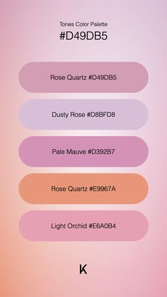 Tones Color Palette Rose Quartz #D49DB5 · Dusty Rose #D8BFD8 · Pale Mauve #D392B7 · Rose Quartz #E9967A · Light Orchid #E6A0B4 Color Meanings, Hex Colors, Blush Roses, Dusty Rose, Unique Colors, Color Palettes, Soft Pink, Rose Quartz