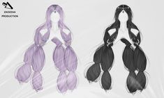 two different types of braids are shown in this drawing technique, one is purple and the other is black