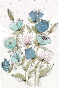 a drawing of flowers with butterflies on them