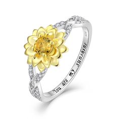 PRICES MAY VARY. Metal of Sunflower Ring :925 Sterling Silver Sunflowers symbolize warmth, positivity, power, strength, and happiness since it bears such a strong resemblance to the Sun itself.,"You Are My Sunshine." Keep These Special Words of Love and Hope Close to Her Heart. Wedding Engagement Statement Anniversary Promise Proposal Occasions.Great gift for Christmas,Daily Life, Valentine's Day, Anniversary, Birthday ,Engagement, Wedding, etc Come with an elegant gift box, a great gift for her Sunflower Rings, Words Of Love, Sunflower Ring, Heart Wedding, My Sunshine, You Are My Sunshine, Flower Ring, Rings For Women, Ring For Women