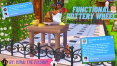 an animated image of a woman at a table in front of a sign that says functional pottery wheel