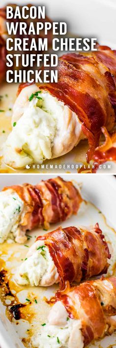 bacon wrapped cream cheese stuffed chicken on a plate