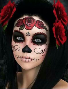 Here's all the inspiration you need for your Dia de los Muertos skull painting Makijaż Sugar Skull, Make Up Diy, Halloween Make-up Looks, Halloweenský Makeup, Face Painting Halloween, Skull Makeup, Halloween Costumes Makeup