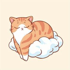 an orange and white cat sleeping on top of a cloud