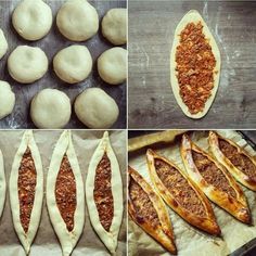 four pictures showing different stages of dough being made and then topped with cinnamon crumbled toppings