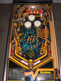 a pinball machine sitting on top of a table