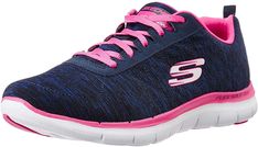 PRICES MAY VARY. 100% Knit Fabric Imported Rubber sole Lightweight Padded collar and tongue and Flexible Find next-generation comfort and style in the SKECHERS Flex Appeal 2.0 shoe. Soft heathered jersey knit fabric upper in a lace up athletic sporty training sneaker with stitching accents and Air Cooled Memory Foam insole. Skechers Sneakers, Comfort Shoes Women, Training Sneakers, Pink Sneakers, Skechers Women, New Sneakers, Fashion Line, Jersey Knit Fabric, Navy Pink