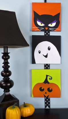 Halloween Canvas Paintings, Pumpkin Painted, Moldes Halloween, Canvas Painting Projects, Mini Toile, Halloween Creatures, Drawing Patterns, Halloween Symbols