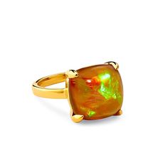 18 karat yellow gold Ethiopian opal 6 carats approx. One of a kind Rustic Baskets, Yellow Gold Setting, Dramatic Play, Ring Size Guide, Solitaire Ring, Ethiopian Opal, Rings Statement, Unique Patterns, Gemstone Rings