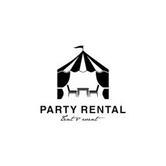 the logo for party rentals and events, which is designed to look like a tent