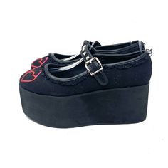 Demonia Click Black Canvas Platform Heart And Glasses Mary Janes. Women's Size 9. Platform Height About 3". In Good Pre-Owned Condition. Box Not Included. Demonia Mary Janes, Demonia Shoes, Black Canvas, Mary Janes, Womens Sizes, Women Shoes, Women Shopping, Black, Color