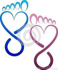 two hearts with three different colors on the bottom and one is blue, pink, and purple