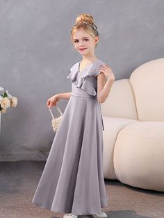 "Enhance your bridal party with our elegant V-Neck Ruffles Chiffon Junior Bridesmaid Dresses. Made with high-quality chiffon fabric, these dresses feature a flattering V-neckline and stunning ruffled details. Perfect for any junior bridesmaid, our dresses will elevate the overall look of your wedding and make your special day even more memorable.” Bridesmaid Dresses Silver, Dresses Silver, Games For Moms, Junior Bridesmaid Dress, Junior Bridesmaid Dresses, Chiffon Ruffle, Junior Bridesmaid, Neck Ruffle, Chiffon Fabric