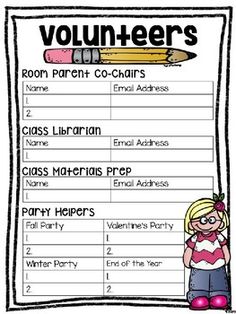 a printable volunteer form with a girl holding a pencil