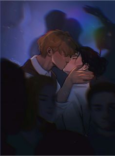 two people are kissing in front of a crowd