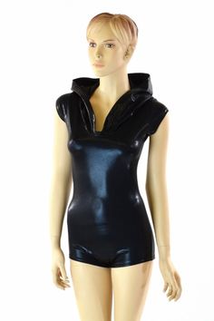 "This item is made to order, please read all the way through the listing before purchasing! This bodysuit is made of lycra spandex in jet black metallic finish. Cap sleeves, full hood, and boy cut legs. Four way stretch for a figure forming fit. This bodysuit is unlined. Hood is lined with black zen soft knit. Womens Sizing (See below for instructions on where measurements should be taken) XXS: Bust 29\"-30\" / Waist 22\"-23\" / Hips 30\"-32\" Extra Small: Bust 31\"-32\" / Waist 24\"-25\" / Hips Hoodie Romper, Boy Cut, Boy Cuts, Olive Branch, Black Metallic, Soft Knits, Cap Sleeve, Clothing Items, Cap Sleeves