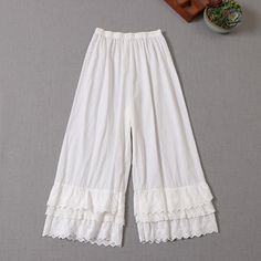 Linen Folds Pants  QS83 Furdela White Non-stretch Wide-leg Pants, Non-stretch White Cotton Bottoms, Spring Wide Leg Bloomers With Elastic Waistband, Spring Bloomers With Elastic Waistband And Wide Leg, White Stretch Wide Leg Capris, White Full Length Harem Pants With Pockets, Ruched Pants, Mid Waist Pants, Daily Style