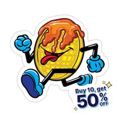 a sticker with an image of a waffle on it and the words buy 10 get 50 % off