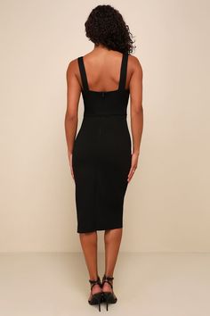 Classic Black Dress - Bodycon Dress - Sleeveless Midi Dress - LBD - Lulus Chic Sleeveless Bandage Dress, Chic Sleeveless Elastane Bandage Dress, Sleeveless Elastane Bandage Dress For Night Out, Black Bodycon Dress With Built-in Bra, Black Elastane Bodycon Dress With Built-in Bra, Black Elastane Bodycon Dress With Spaghetti Straps, Sleeveless Elastane Bodycon Bandage Dress, Sleeveless Elastane Bodycon Dress With Built-in Bra, Sleeveless Elastane Bandage Dress