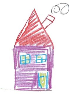 a child's drawing of a pink house