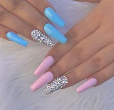 Gender Nails Ideas, Gender Nails, Gender Reveal Nails, Nail Glam, Glamour Nails, Baby Nails, Pretty Nail Designs, Nails Pink