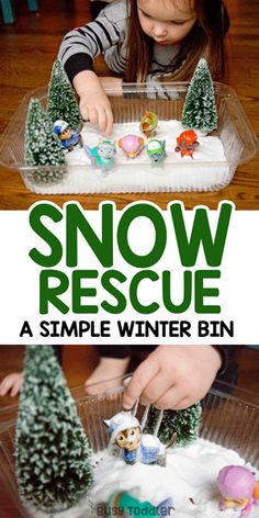 the snow rescue is a simple winter bin for kids to play with and learn how to make it