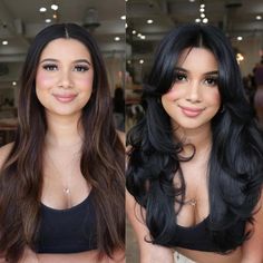 Pretty Long Feathered Curled Hairstyle Black Hair Butterfly Haircut, Hair Cuts Long Hair Layers, Long To Medium Hair Before And After, Medium Length Haircut For Round Faces, Long Layers With Face Framing Pieces, Front Layers Long Hair, Round Face Haircuts Long, Round Face Haircuts Medium, Medium Hair Round Face