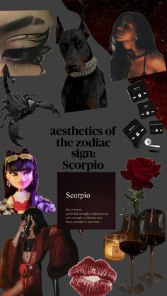 a collage of photos with the words aesthetics of the zodiac sign scorpio