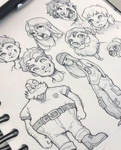 an image of some cartoon characters drawn in pencil on top of a sheet of paper