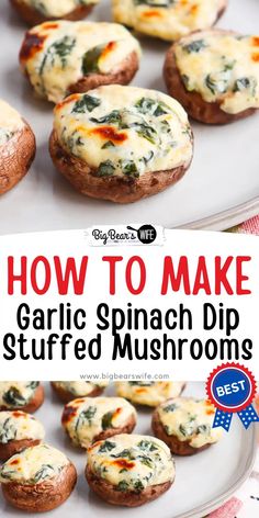 garlic spinach dip stuffed mushrooms on a plate