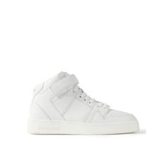 Modelled after classic basketball styles, SAINT LAURENT's high-top 'Greenwich' sneakers are made from leather with VELCRO® ankle straps and perforated toe boxes. The gold foil logos printed on the heels pop against the all-white colourway. Saint Laurent Collection, Gold Foil Logo, Leather High Tops, Sneakers For Men, Ankle Straps, Mr Porter, Leather And Lace, Gold Foil, White Leather