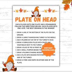 a sign that says plate on head with an image of a gnome sitting in front of it