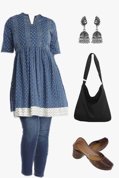 Desi kurti aesthetic, casual Indian outfit ideas, tote bag, short kurti, kurta and jeans Kurti For Jeans Casual, Jeggings With Kurti, Kurta And Jeans, Desi Kurti, Kurti Aesthetic, Jeans Tops Indian Style, Indian Outfit Ideas, Short Kurta Set