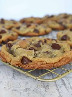 chocolate chip cookies cooling on a wire rack