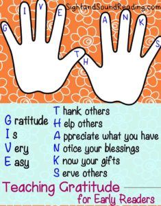 two hands with the words teaching gratitude for early readers