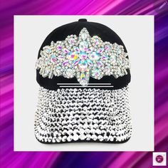 Bling Flower Stone Embellished Cap features gorgeous iridescent rhinestones in a floral motif with a black background • Color : Black• Theme : Flower & Leaf• Crown Circumference : 23" (Adjustable)• Crown Height : 4.25"• Brim Height : 2.75"• Material : 100% Cotton• Bling Flower Stone Embellished Baseball Cap Adjustable Rhinestone Baseball Cap For Party, Adjustable Black Hats With Rhinestones, Adjustable Black Hat With Rhinestones, Black Snapback Baseball Cap For Party, Glamorous Adjustable Hat With Rhinestones, Glamorous Adjustable Rhinestone Hat, Black Adjustable Embellished Hats, Adjustable Snapback Baseball Cap For Party, Flower Stone