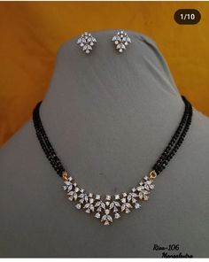 Mangalsutra With Pearls, Gold Fashion Necklace Long, Black Beads Diamond Pendant, Black Diamond Mangalsutra, Diamond Black Beads, Diamond Mangalsutra Pendants, Black Beads Jewellery, Diamond Mangalsutra Designs, Temple Jewellery Earrings